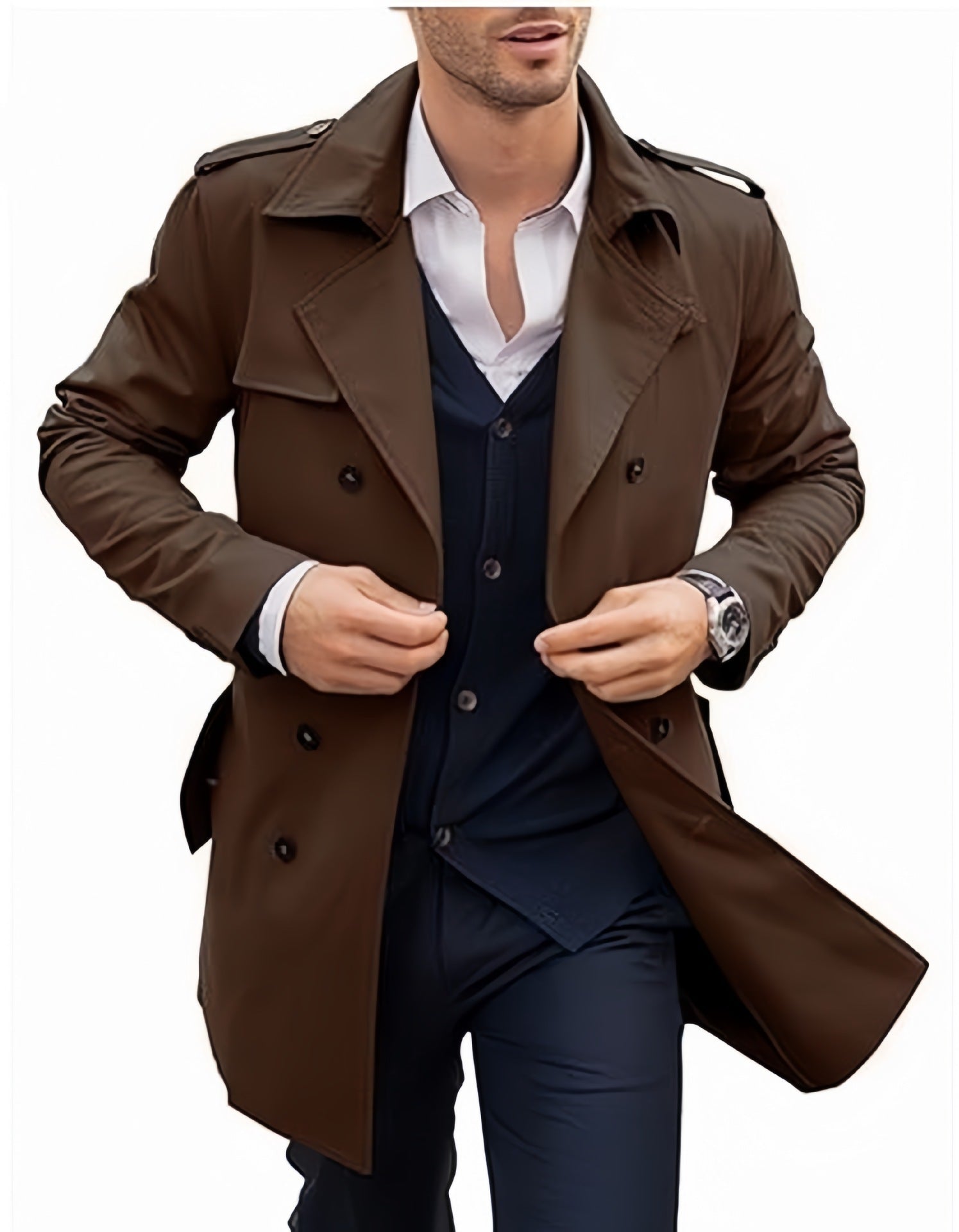 Men's Coat Mid-length Double Breasted European And American