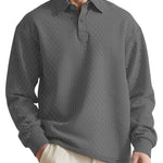 Texture Jacquard Solid Color Men's Long-sleeved Polo Shirt Lapel Loose Sweater
