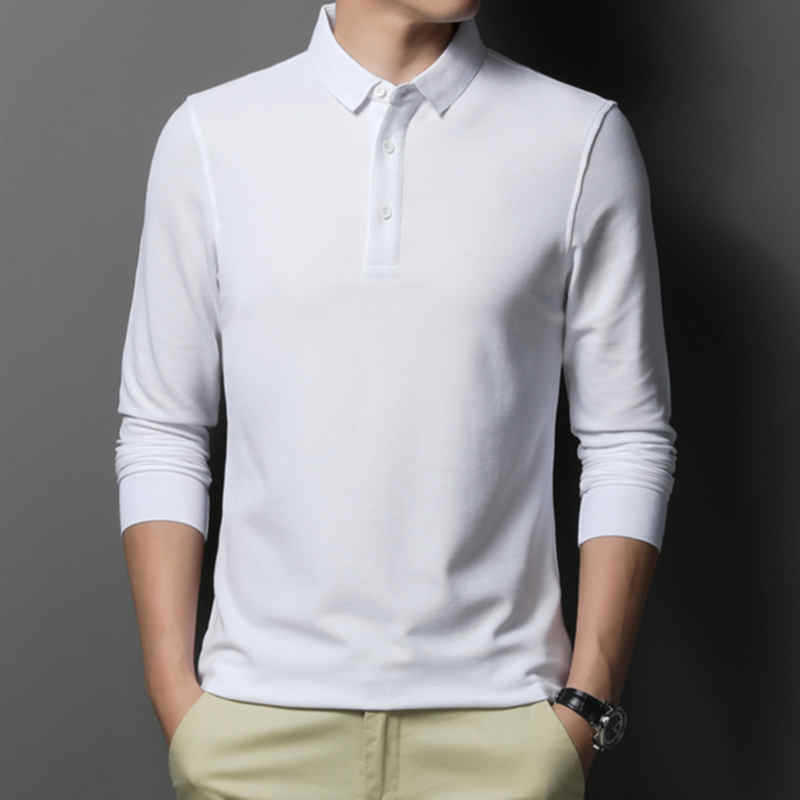 Casual And Comfortable Fashion Classic Solid Color Long Sleeve Lapel Polo Shirt
