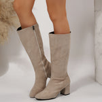 Wide Pointed Toe Chunky Heel Below The Knee Long Boots