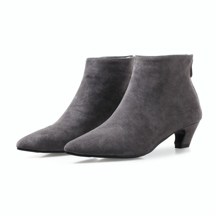 Large Size Mid Heel Pointed Ankle Boots Women