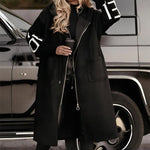 Women's Long Sleeve Letter Print Hooded Coat With Pockets - Zip Front Long Windbreaker For Spring&Fall