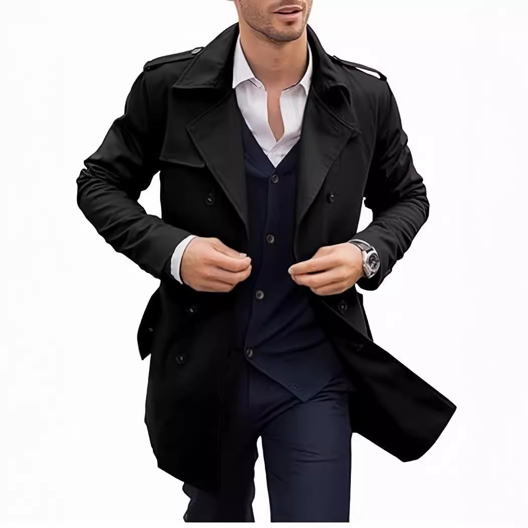 Men's Coat Mid-length Double Breasted European And American