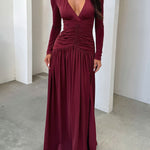 European And American Elegant Deep V Long Sleeve Skirt