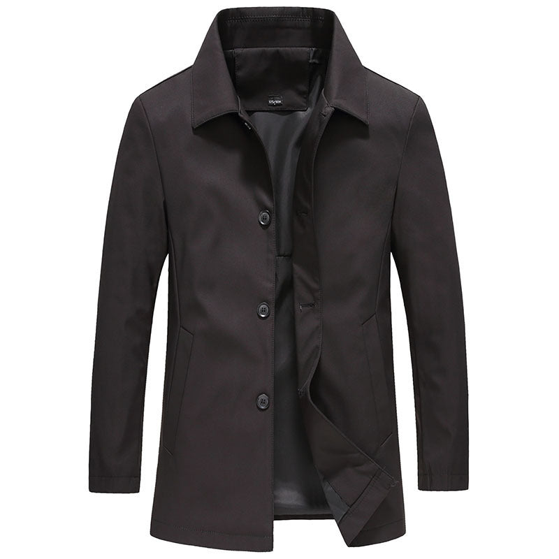 Fall Winter Men Polo Collar Solid Color Business Jacket Short Button Lightweight Coat