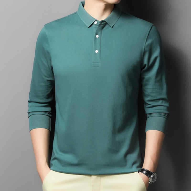 Casual And Comfortable Fashion Classic Solid Color Long Sleeve Lapel Polo Shirt