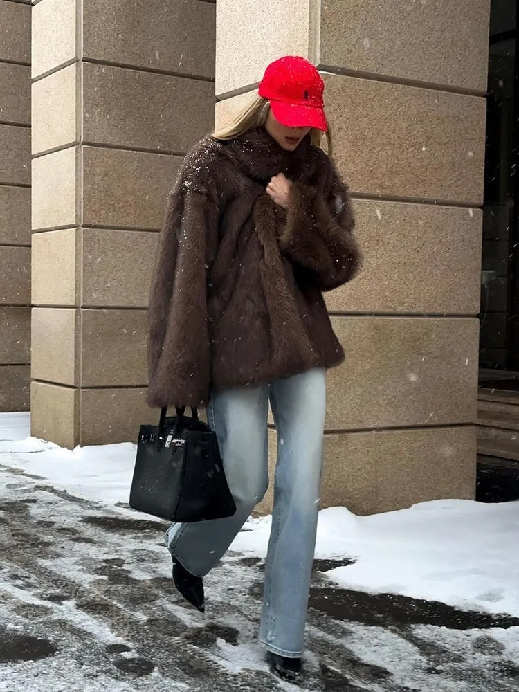 Fake Fur Coat Lapel Fashionable Warm