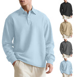 Texture Jacquard Solid Color Men's Long-sleeved Polo Shirt Lapel Loose Sweater