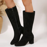 Wide Pointed Toe Chunky Heel Below The Knee Long Boots