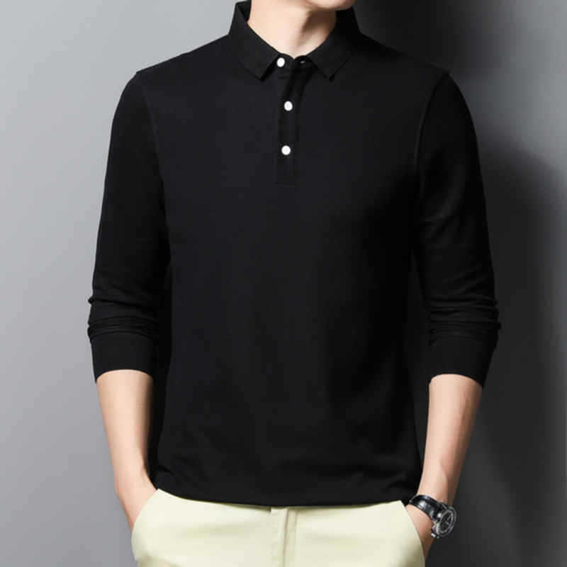 Casual And Comfortable Fashion Classic Solid Color Long Sleeve Lapel Polo Shirt