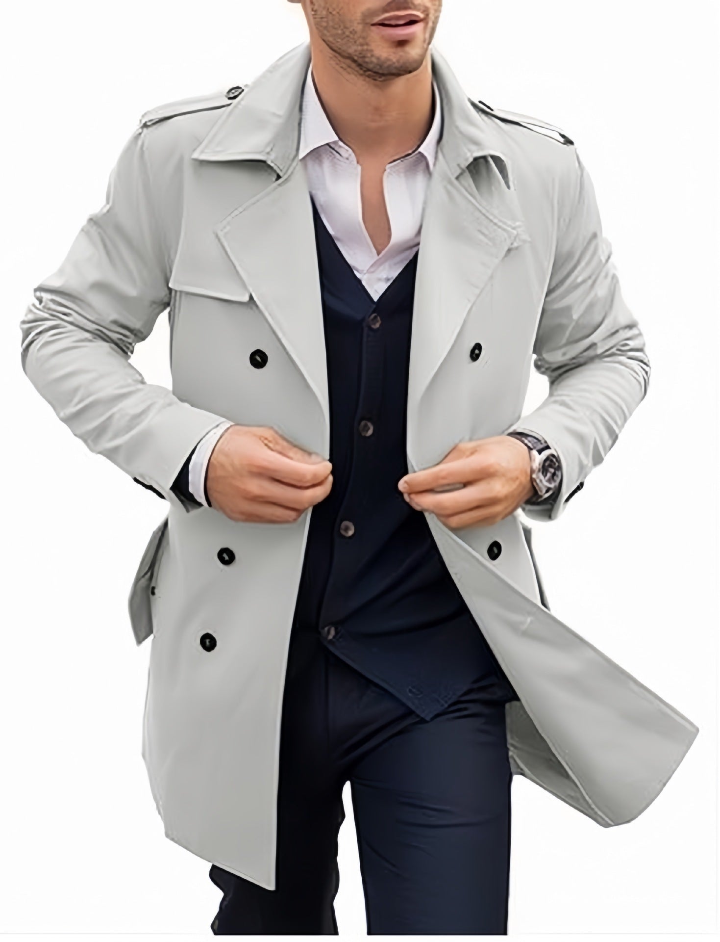 Men's Coat Mid-length Double Breasted European And American