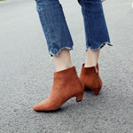 Large Size Mid Heel Pointed Ankle Boots Women