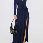 European And American Elegant Deep V Long Sleeve Skirt