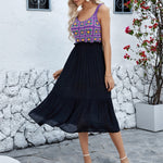 Hand Hook Flower Stitching Cotton Yarn Fabric Purple Sleeveless Dress