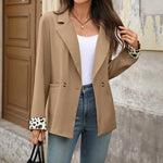 Vintage Leopard Print Stitching Suit Jacket For Women