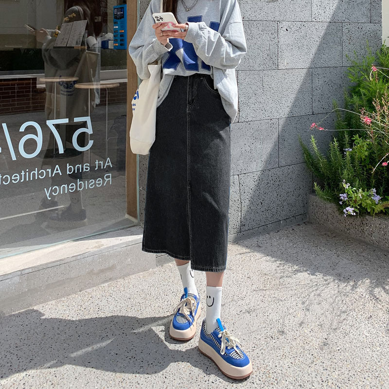 Female Skirt High Waist Retro Blue Denim Skirt