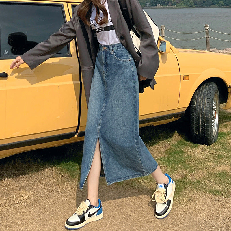 Female Skirt High Waist Retro Blue Denim Skirt