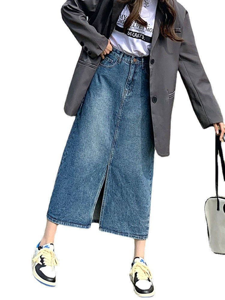 Female Skirt High Waist Retro Blue Denim Skirt