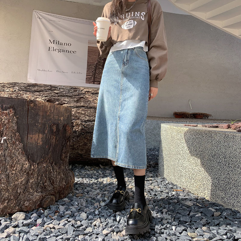 Female Skirt High Waist Retro Blue Denim Skirt