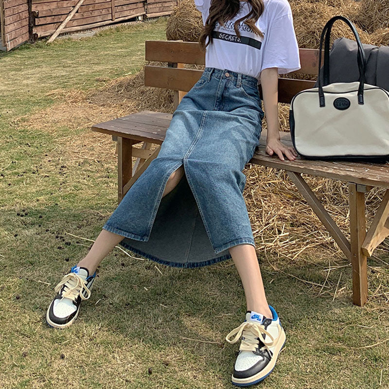 Female Skirt High Waist Retro Blue Denim Skirt