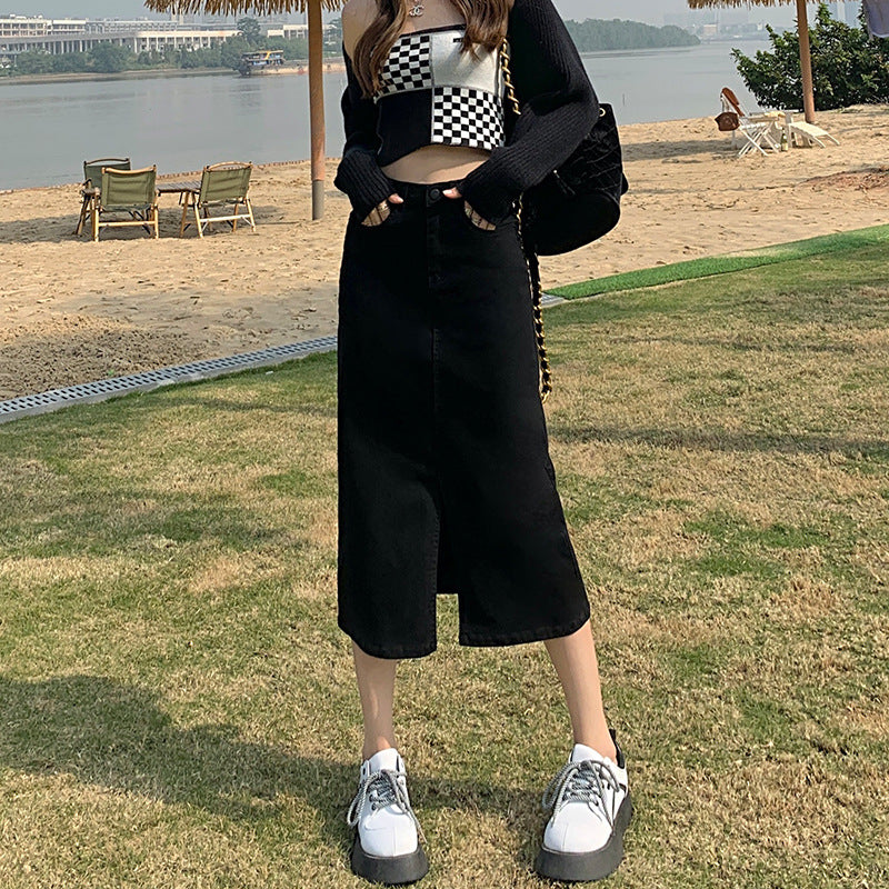 Female Skirt High Waist Retro Blue Denim Skirt