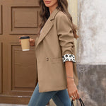 Vintage Leopard Print Stitching Suit Jacket For Women