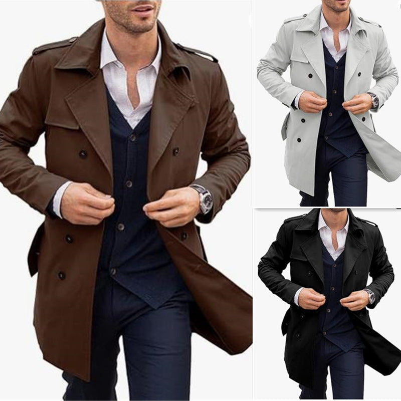 Men's Coat Mid-length Double Breasted European And American