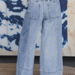 Beau Blue Drawstring Seam Detail Raw Hem Wide Leg Denim Pants