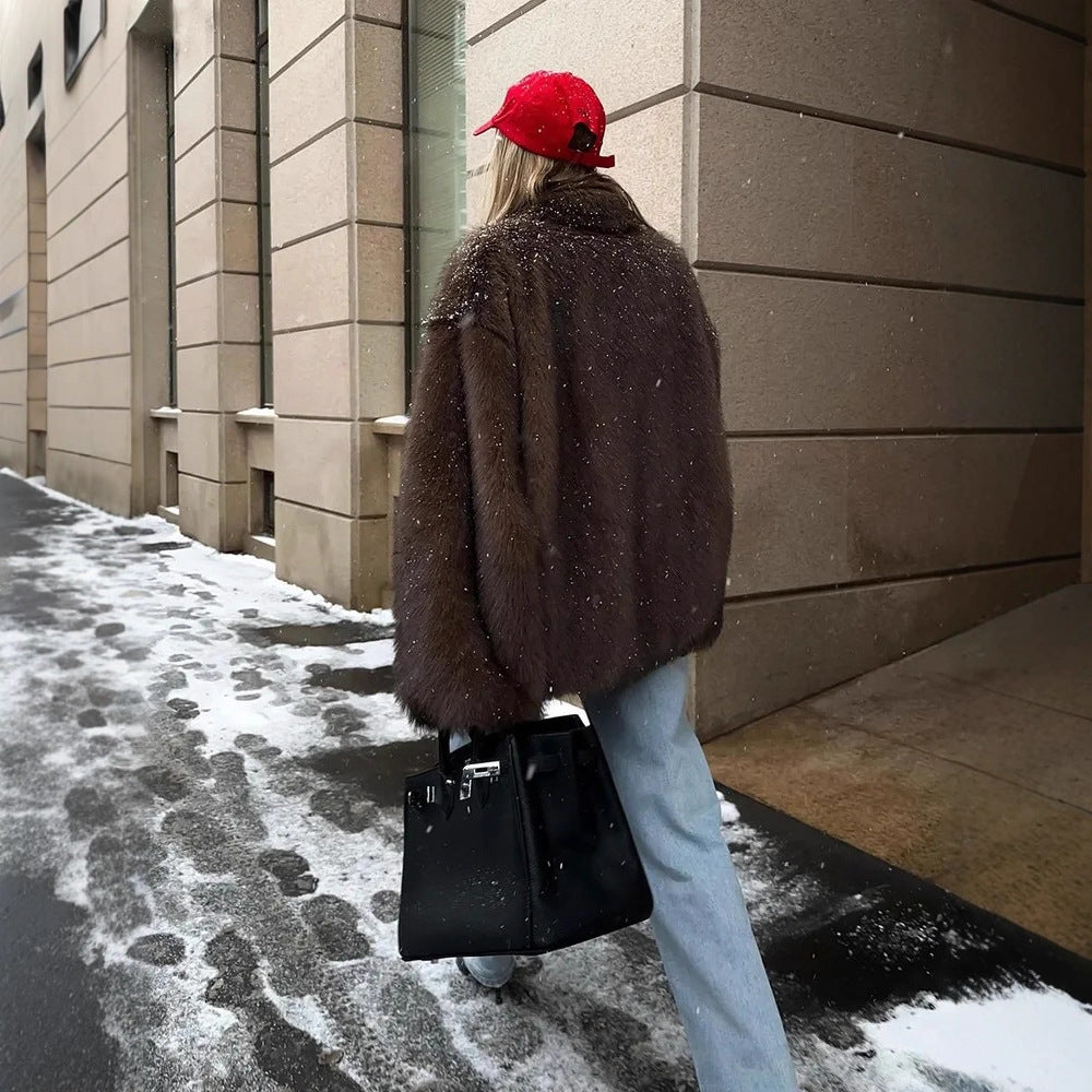 Fake Fur Coat Lapel Fashionable Warm