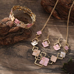 Color Painting Oil Geometric Square Ear Studs Bracelet And Necklace Set