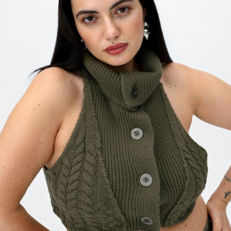 Turtleneck Fashion Sexy Short Sleeveless Vest