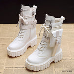Platform Shoes Female Autumn And Winter Cotton Padded Height Increasing Insole Mid-calf Martin Boots