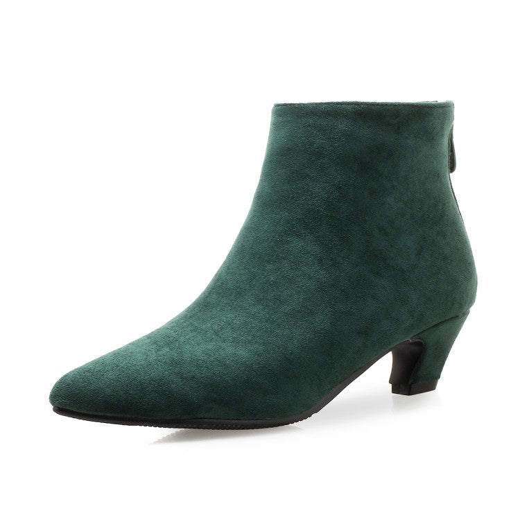 Large Size Mid Heel Pointed Ankle Boots Women