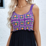 Hand Hook Flower Stitching Cotton Yarn Fabric Purple Sleeveless Dress