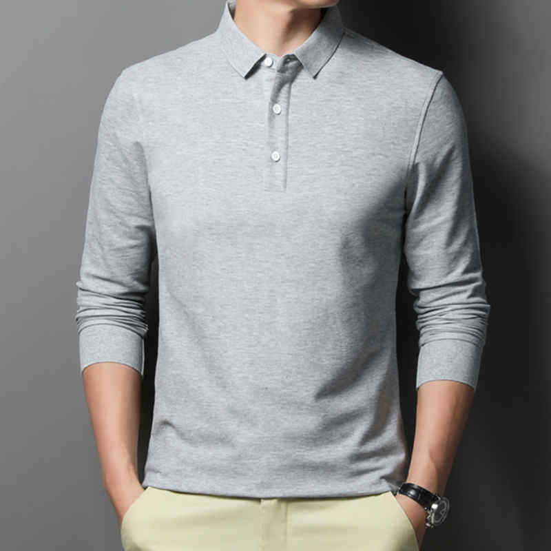 Casual And Comfortable Fashion Classic Solid Color Long Sleeve Lapel Polo Shirt